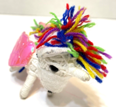 VTG Handmade Sparkle Winged Unicorn Multicolor Yarn Mane Tail Mini Figure 3.5&quot; - £18.08 GBP