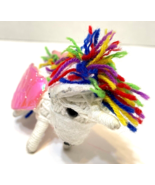 VTG Handmade Sparkle Winged Unicorn Multicolor Yarn Mane Tail Mini Figur... - £17.77 GBP