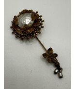 VTG Miriam Haskell Signed Gold Toned Faux Baroque Pearl Stick Pin (3.25”... - $84.15