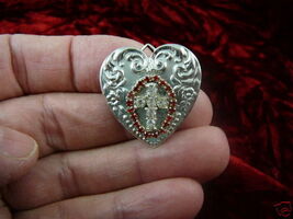 (br-195) White cross red rhinestones silver heart lover pin Wow fashion - $17.49