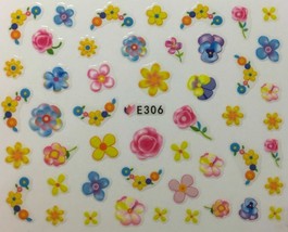 Nail Art 3D Decal Stickers Bright Flowers Happy Vivid Spring Flowers E306 - £2.54 GBP