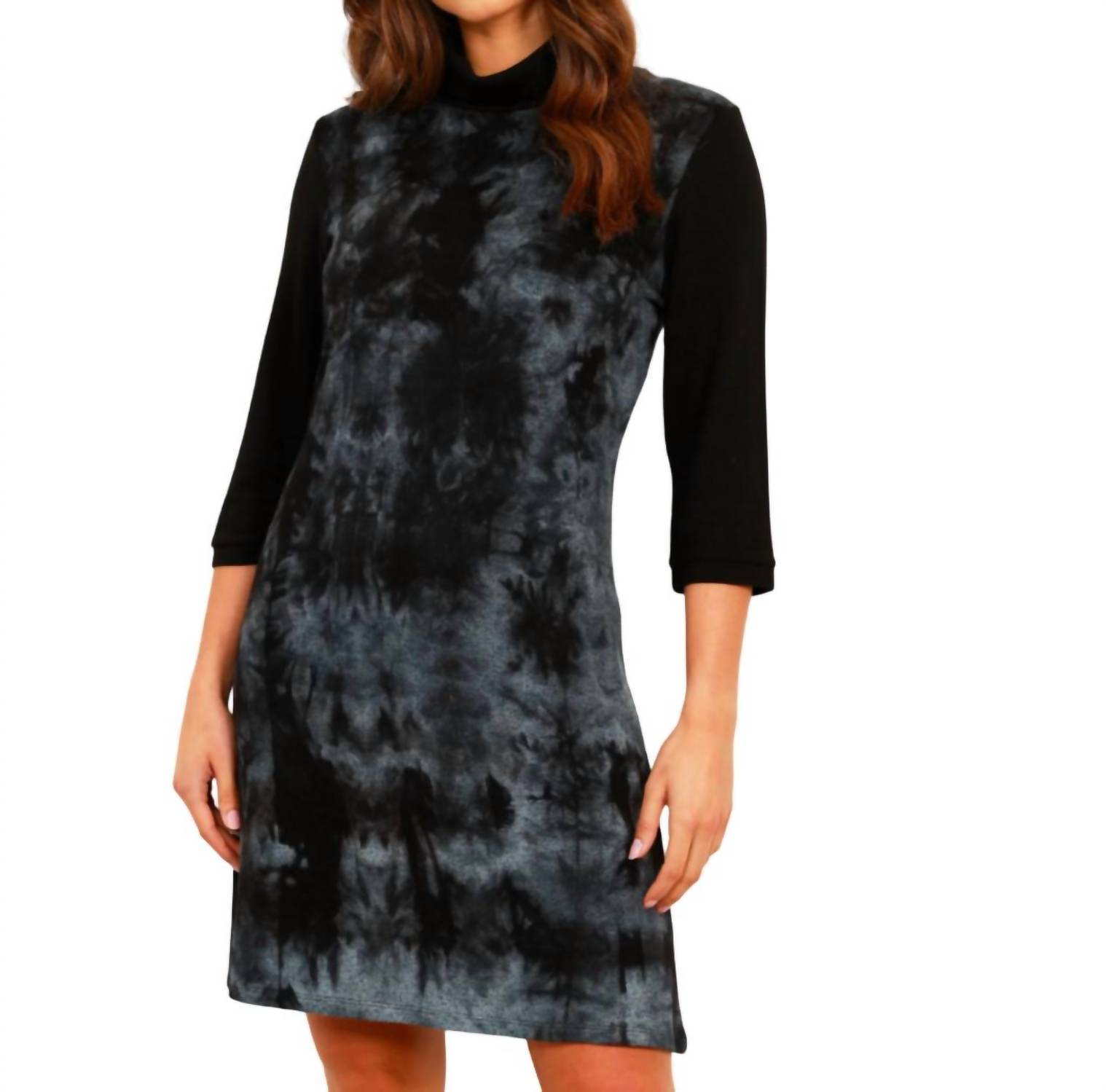 French Kyss marble wash turtleneck dress in Storm