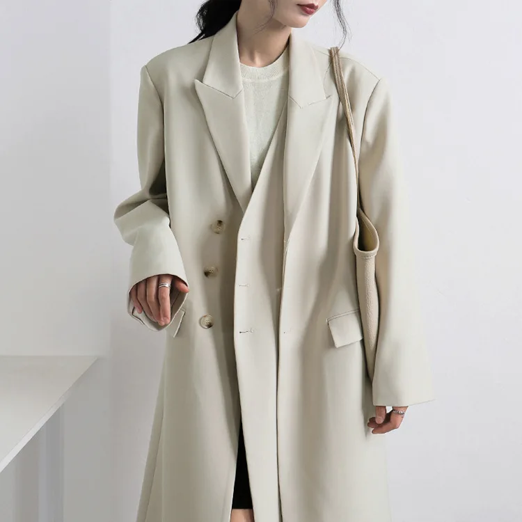Fashion Women&#39;s Long Trench Coat Long Blazer Loose Spring  Coat Simple Women&#39;s D - £352.04 GBP