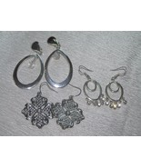 Estate Lot of 3 Silvertone Open Ovals with Clear Rhinestone Plastic Bead... - £9.76 GBP