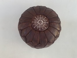 Brown coffee Moroccan Leather Pouf Cover - $3,032.73 MXN