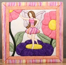 Modern Hand Crafted Textile Fabric Quilted Sculpture Framed Art Fairy &amp; Flowers - £35.34 GBP
