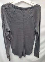 Women's Small Long Sleeve Notch Neck Thermal  Waffle Weave Top, Dark Grey  image 3