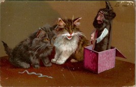 Cats Spooked by Jack in the Box Fantasy Artist Kittens Postcard U13 - £7.04 GBP