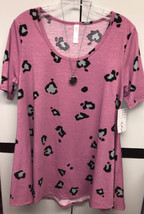 NWT LuLaRoe Small Pink Black Gray Animal Paw Polyester Blend Perfect Tee... - £26.80 GBP