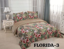 Florida Flowers Taupe Velvet Texture Bedspread Set 6 Pcs California King Size - £58.04 GBP