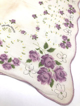 Vtg Handkerchief Hankie Scallop Edge White Purple Floral RN 14193 Cotton... - $295.54 MXN