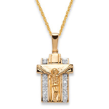 PalmBeach Jewelry Men&#39;s Diamond 18k Gold-plated Silver Crucifix Necklace 20 inch - £94.95 GBP