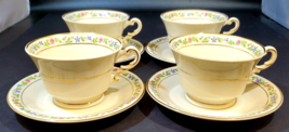 (4) Vintage Cream HARMONY HOUSE Fine China &quot;DORSET&quot; TEACUP &amp; SAUCER Foot... - £34.95 GBP