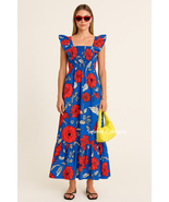 Women&#39;s Designer Floral Print Ruffled Shirred Maxi Tiered Dress 10 12 AU... - $1,467.34 MXN