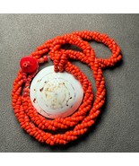 Vintage Orange Beaded Necklace w/ White Spiral Shell Pendant Boho Beach ... - €12,93 EUR