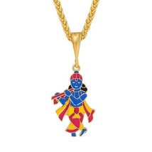 Gold Plated Big Size Krishna Pendant Necklace Religious Jewellery For Me... - $15.24