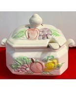 Vintage Ceramic Square Gravy Dish Tureen Embossed Fruit w Lid &amp; Ceramic ... - $12.21 CAD