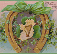 Lucky Horseshoe, Shamrocks, Harp &amp; Map Antique St. Patrick&#39;s Day Postcard - £4.63 GBP