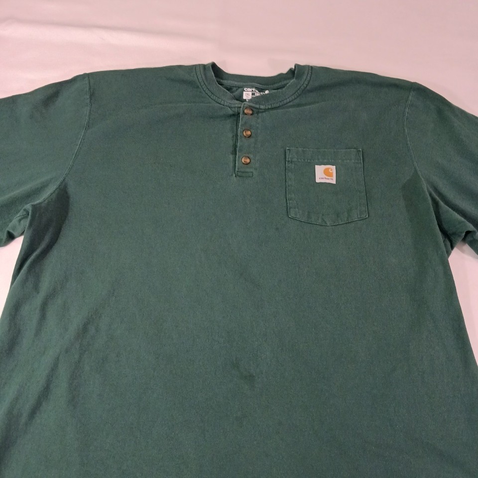 Carhartt K128 HTG Men's Green Cotton Long Sleeve Henley T-Shirt Size 2XL Tall Item image 10