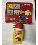 Vintage Peanuts Charlie Brown Snoopy Lunchbox 1965 Red Metal W/ Thermos - €29,23 EUR