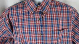 Saddlebred L men button front plaid red white blue shirt large short sleeve VTG - £7.81 GBP