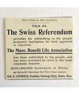 Mass Life Swiss Referendum 1894 Advertisement Victorian Insurance ADBN1zz - $19.99