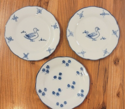 VTG BIA Cordon Bleu Porcelain Blue Ducks 2 Bread Plates C. Steele &amp; 1 Floral - £17.18 GBP