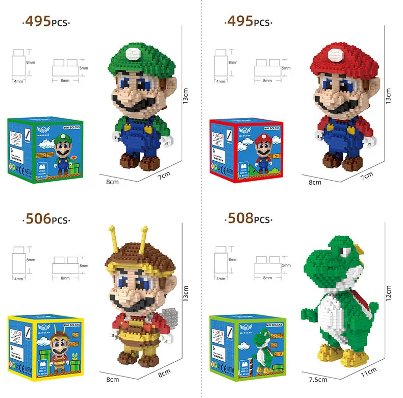 Super Mario Bro Building Blocks Figures Cartoon Model Doll Assembly Bricks Game - £9.76 GBP+