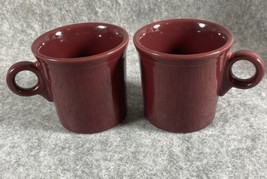 2 Fiestaware Burgundy Maroon Cinnabar O Ring Handle Mugs Cups Fiesta - $19.99