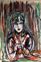 EDWARD J. ELHOFF (1929-1988) Expressionist W/Color Woman c1966 Superb! - £493.60 GBP