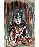 EDWARD J. ELHOFF (1929-1988) Expressionist W/Color Woman c1966 Superb! - $617.50