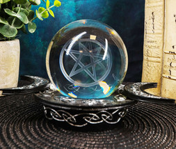 Ebros Sacred Moon Triple Goddess Glass Gazing Ball Orb With Pentagram Symbol 6&quot;W - £30.66 GBP