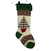 Vintage Knit Christmas Stocking Sequined Tree Colorful Handmade Holiday - $15.48