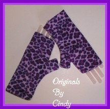 Purple Leopard Gloves Lavender Finger Less Mitts Reversible Thumb Fingerless - £12.59 GBP