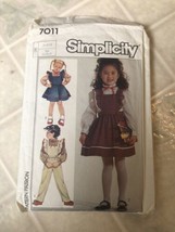 Vintage 1985 Simplicity Pattern 7011 Girls 3 4 5 Ruffle Jumper Overalls Blouse - £11.94 GBP