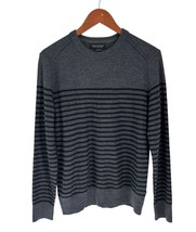 Banana Republic Mens M Gray &amp; Black Striped 100% Merino Wool Crewneck Sw... - $24.74