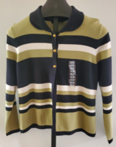 Designers Originals Green Black White Striped Cardigan Sweater Misses Si... - £19.71 GBP