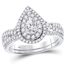 14kt White Gold Pear Diamond Bridal Wedding Engagement Ring Band Set 1.00 Ctw - £1,756.98 GBP