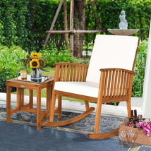 2 Pieces Acacia Wood Patio Rocking Chair Table Set - £164.15 GBP