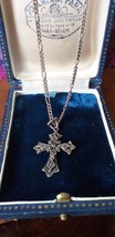 Antica croce grande in argento vittoriano vintage su bellissima catena d... - £110.21 GBP