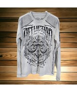 Affliction Science Long Sleeve Cross Graphic Light Tee T Shirt Gray Blac... - £38.93 GBP