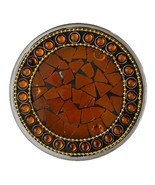 Vtg Glass Candle Plate Clear Round Brown/Orange - $16.39 CAD