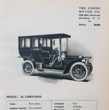 1908 Lozier Motor Co Model H Limousine Catalog Advertisement Automobilia... - $29.99