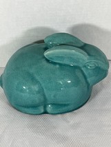 Teal Big Bunny Rabbit Ceramic figure Blue Chubby Easter Decoration - $14.03
