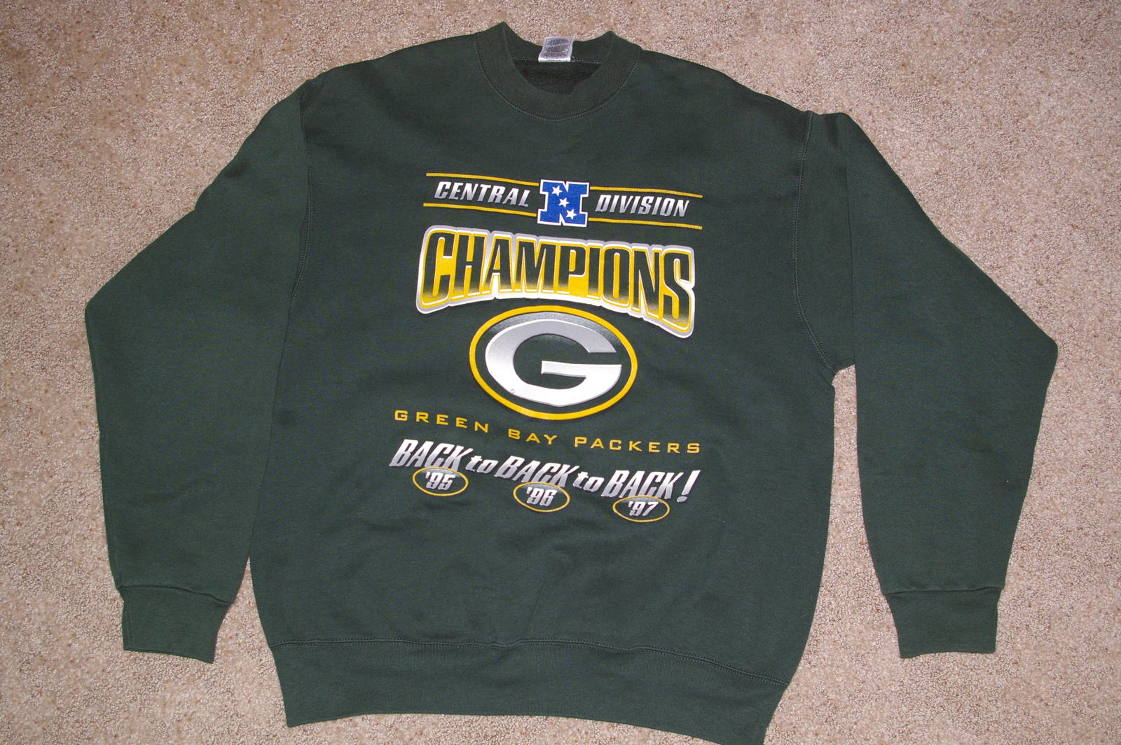 Primary image for Green Bay Packers NFC Champions '95 '96 '97 Crew Sweatshirt Size Mens XL Green