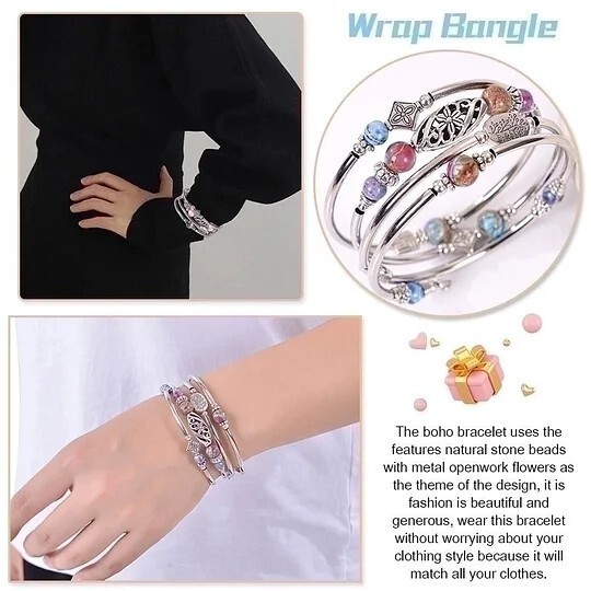 Ethnic Style Flower Natural Handmade Bangle Blue Grain Stone Item image 2
