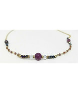 Necklace Amethyst Purple Color Geometric 30&quot; Crystal Gold Color Vintage - £14.88 GBP