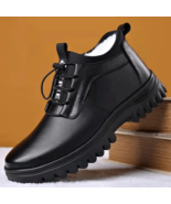 Men's Cotton Shoes Winter Warm Padded High Waist Leather Men's Shoes Simple - $26.72
