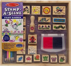Melissa &amp; Doug Stamp-a-Scene Fairy Garden 20 Wooden Stamps 5 Colored Pen... - £19.46 GBP