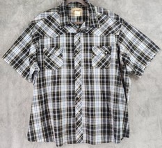 Wrangler Shirt Mens 3XL Black Plaid Western Cowboy Gray Pearl Snap Short Sleeve - £17.36 GBP